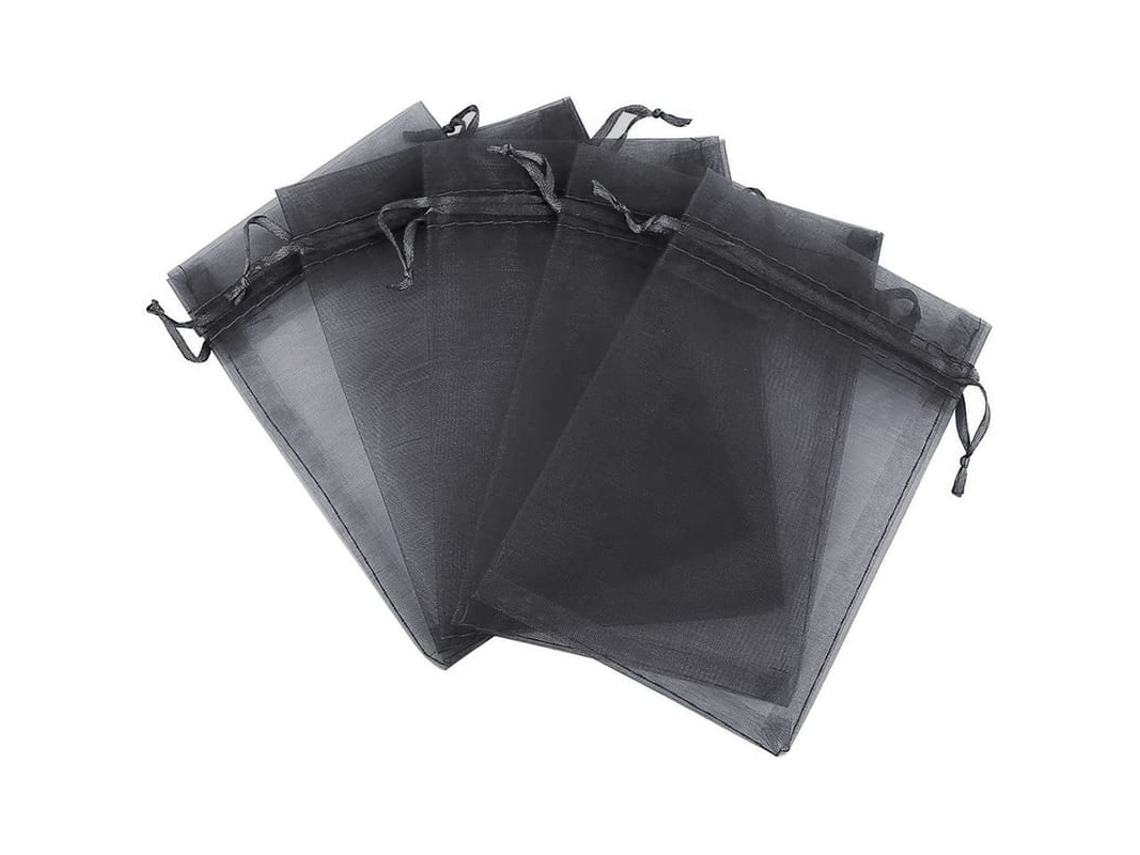 100pcs Saco De Organza Transparente Com Cordão Para Presentes Doces Bijuterias Festa Casamento Natal Preto