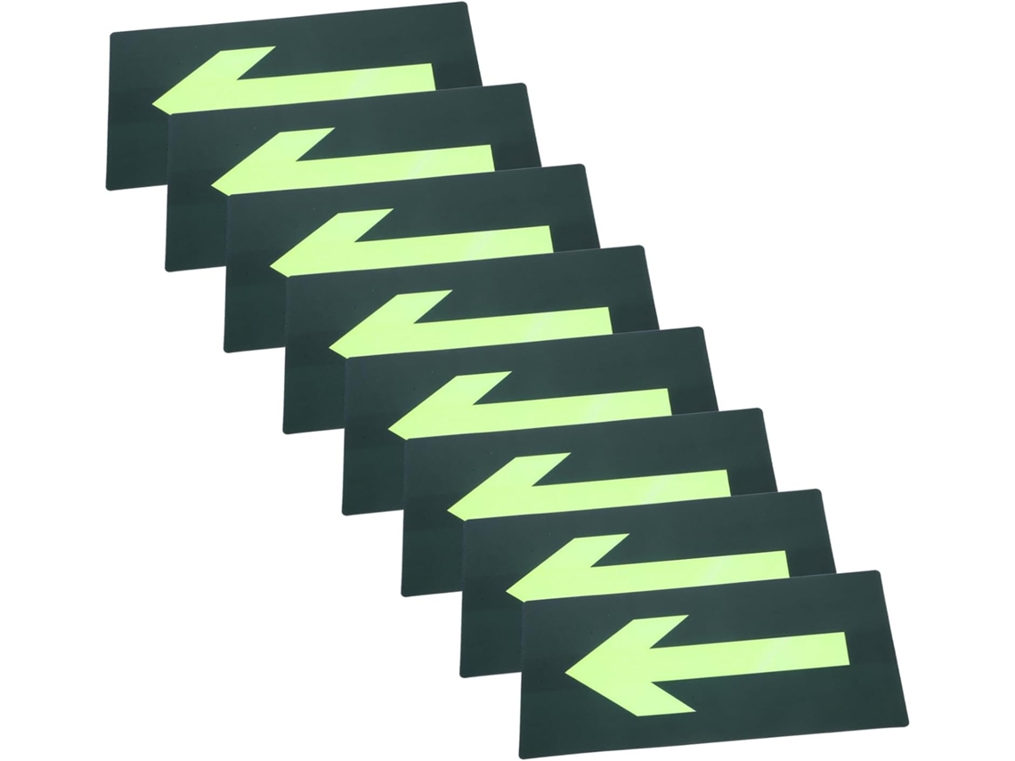 Pacote Com 8 Adesivos Luminosos Fosforescentes Em Formato De Seta De Saída De Emergência Em Pvc.