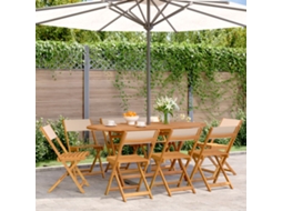 Cadeiras Dobráveis De Jardim 8 Pcs Tecido E Madeira Maciça Bege Dkd Home Decor