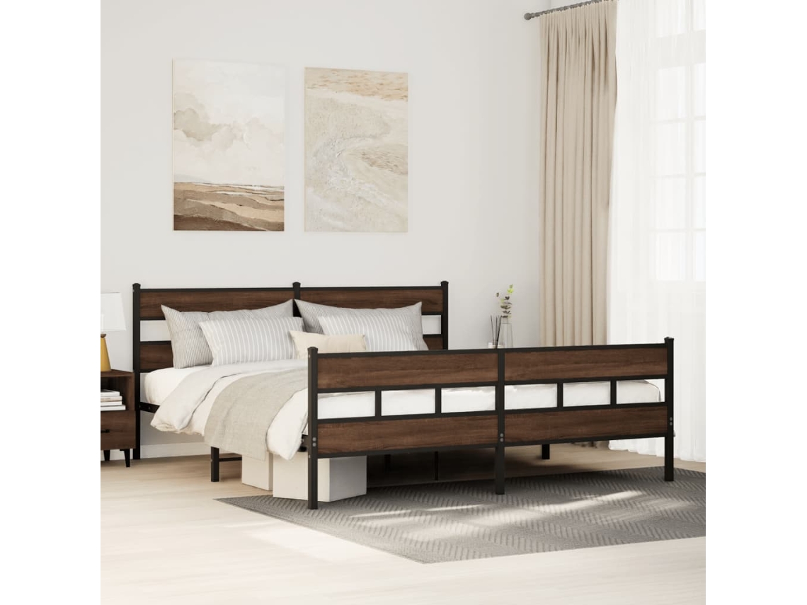 Vidaxl Estrutura Cama Sem Colchão 193x203 Cm Metal Carvalho Castanho