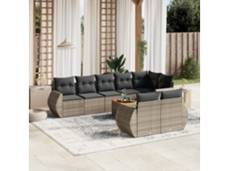 9 Pcs Conjunto Sofás P/ Jardim Com Almofadões Vime Pe Cinza Dkd Home Decor