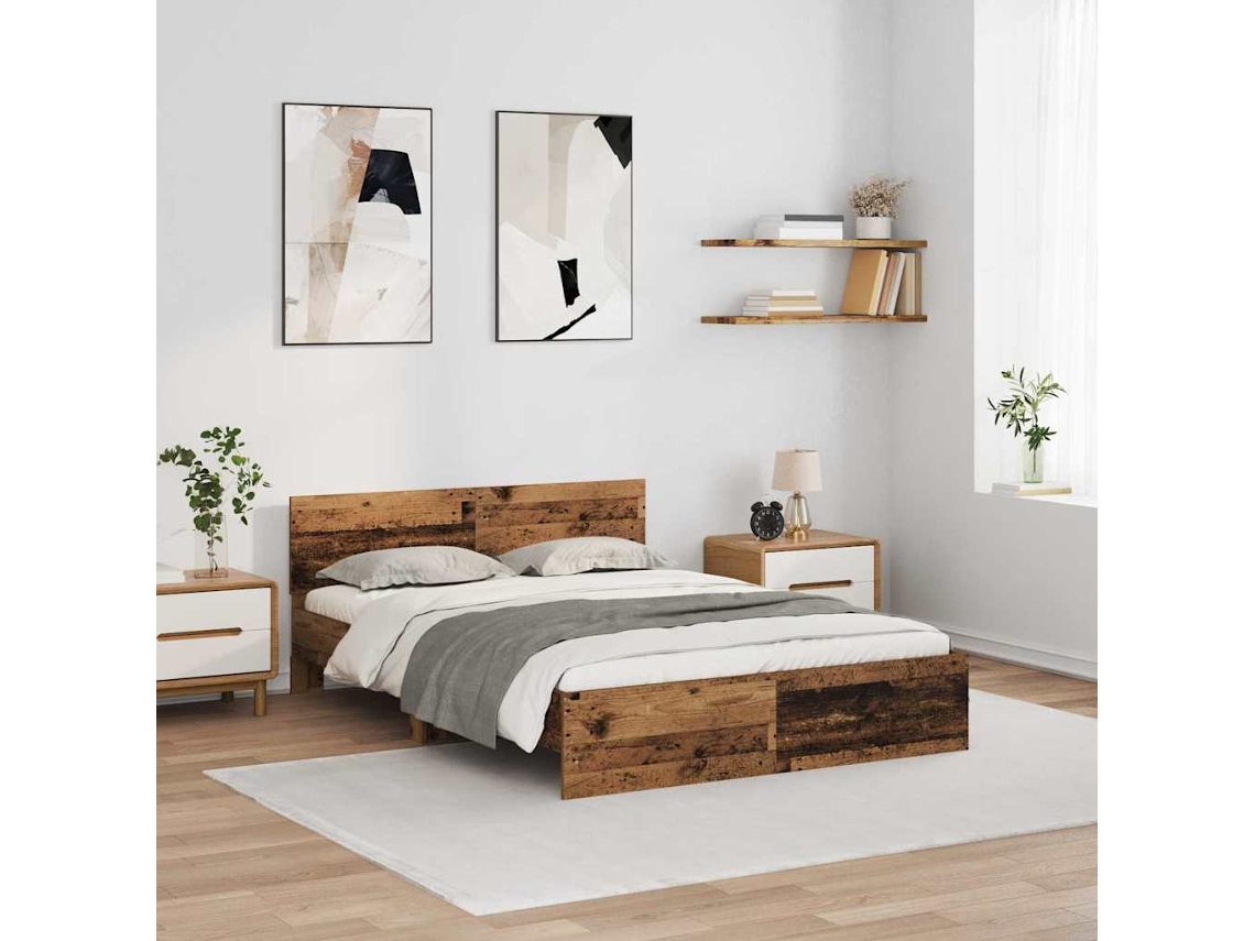 Vidaxl Estrutura da Cama com Cabeceira Madeira Antiga 160 X 200 Cm