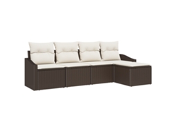 Conjunto 5 Sofá De Jardim Vidaxl Castanho Vime Pe (233 X 117 X 85 Cm)