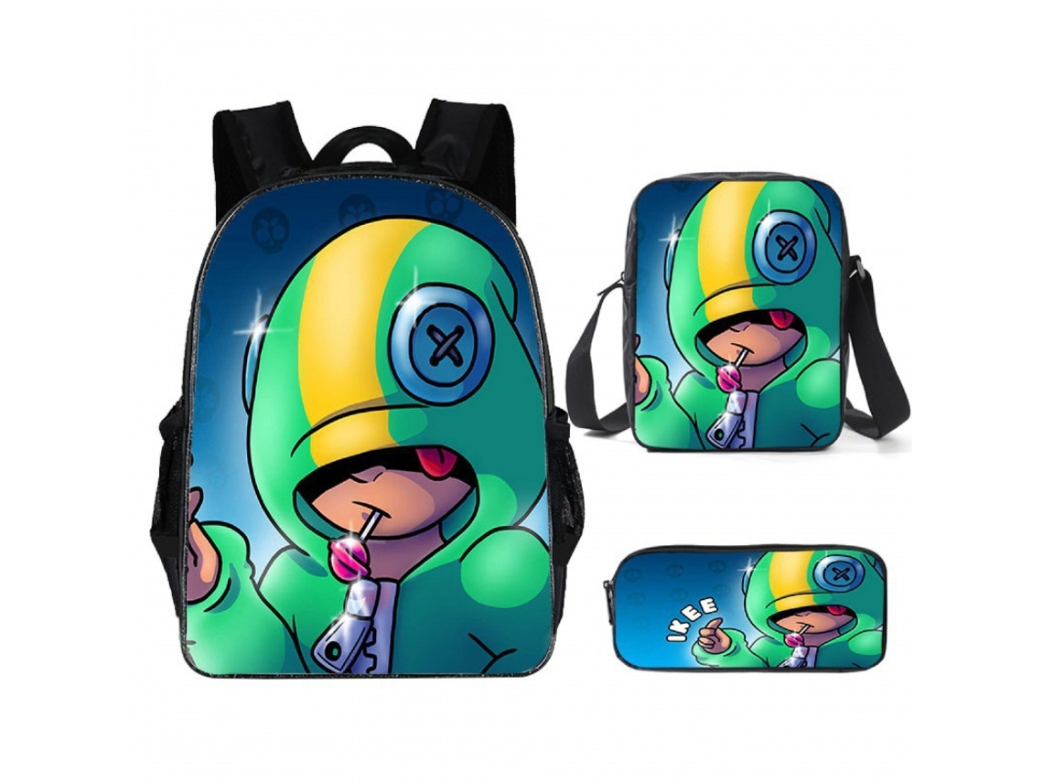 Conjunto Mochila Escolar 3 Peças, Estampa Anime, Aulas, Bolsa Ombro