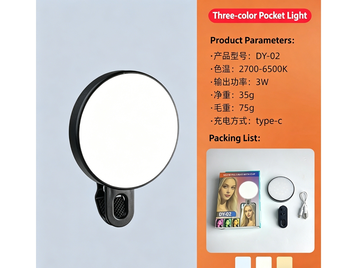 Luz Selfie Três Tons De Bolso, Luz Led De Preenchimento Com Aperto Universal, , Transmissões Em Direto, Maquilhagem E Fotografia