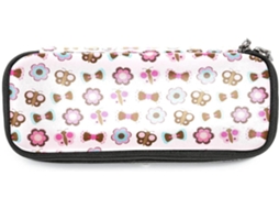 Tenho lápis rosa com estampa de flores e borboletas, com fecho, grande capacidade, ideais para escola e carteira.