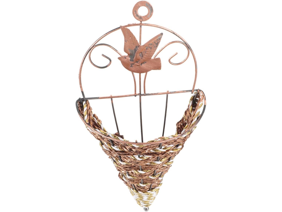 Cesto De Parede Triangular Em Ferro Forjado Trançado Com Imitação De Rattan Para