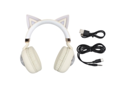Aetheria fones de Ouvido Bluetooth para Crianças com Luzes Rgb Orelhas de Gato 20h Reprodução Estéreo Hifi com Microfone Khaki