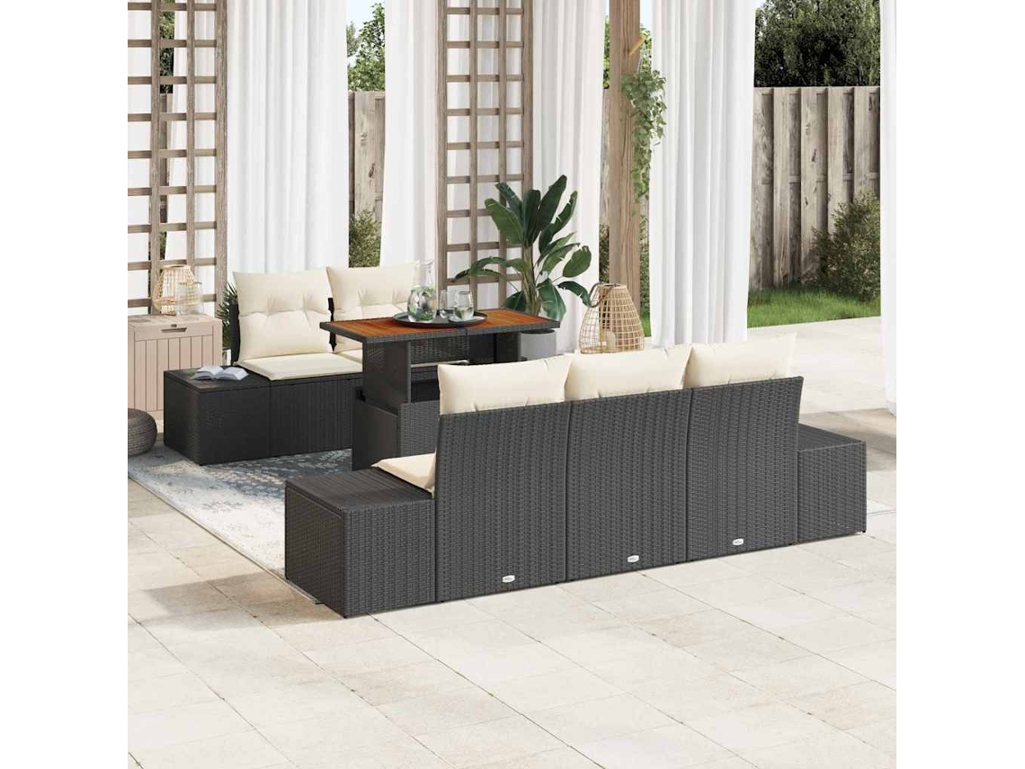 Vidaxl Conjunto De Sofá De Jardim 6 Unid. Preto E Creme
