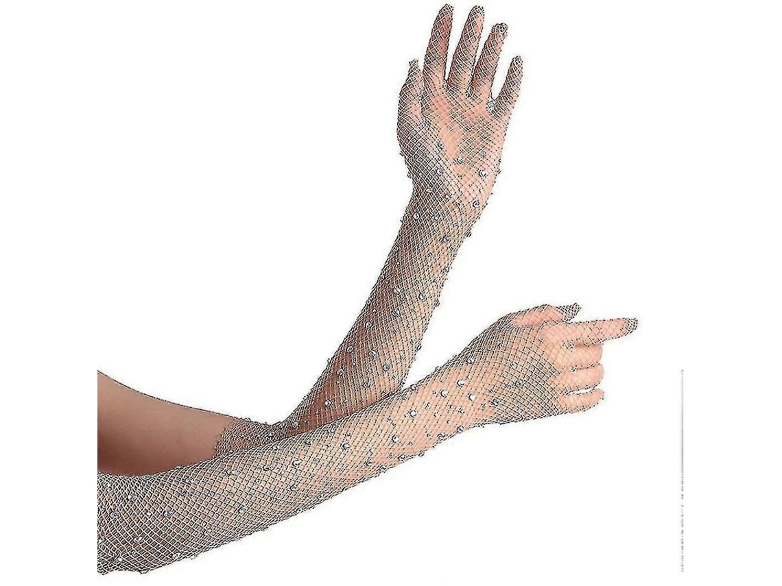 Guantes de Rede de Pesca Longos com Strass, Brilhantes, S/MARCA