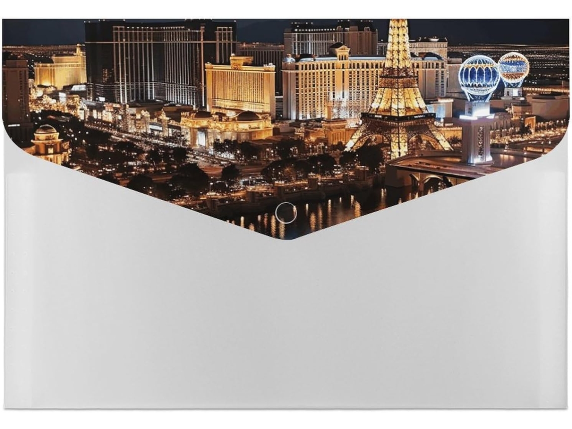 Pasta Organizadora Las Vegas Vista Noturna, Pasta Sanfonada Portátil De Alta Qualidade Com 6-bolsos, Organizador De