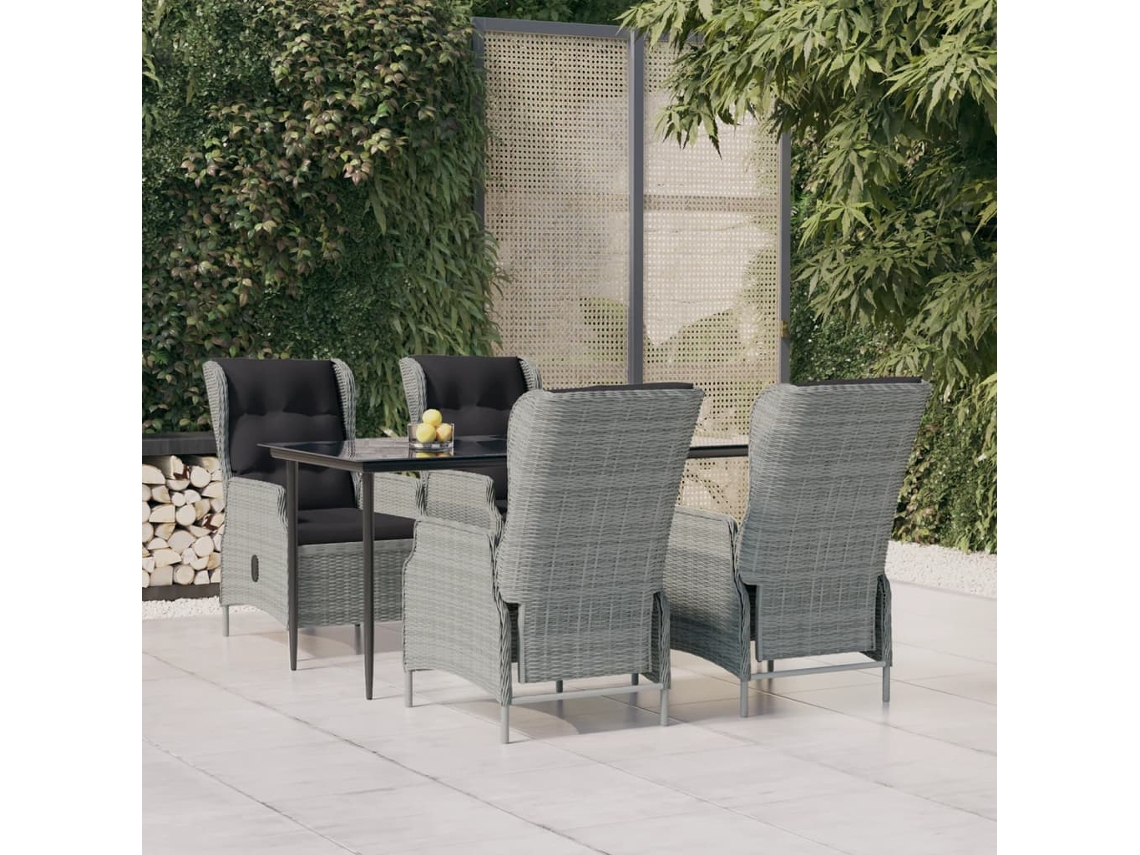 Conjunto 5 Peças Jantar P/ Jardim Vime Pe Cinzento Claro Dkd Home Decor