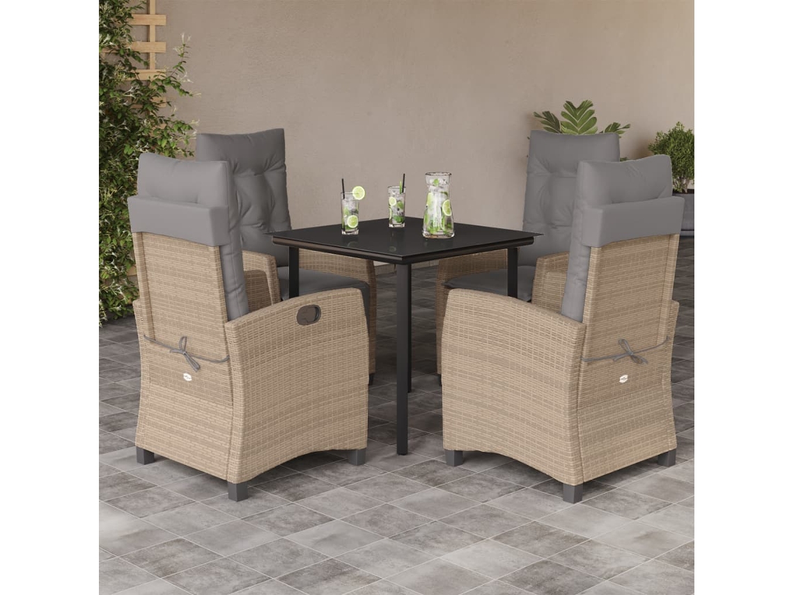 Conjunto 5pcs Jantar Jardim C/ Almofadões Vime Pe Bege Misturado Dkd Home Decor