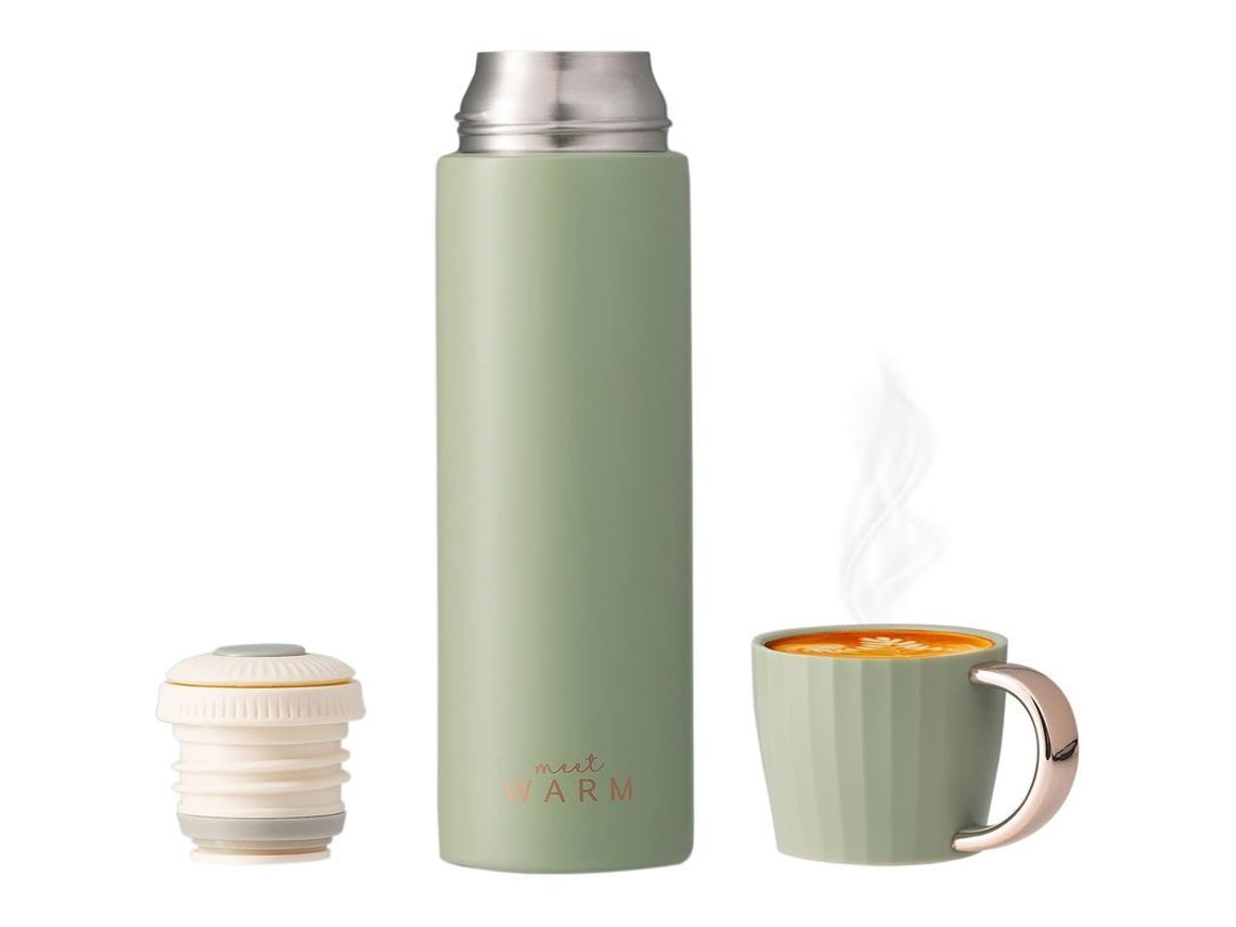 2026 termo Linjou de Acero Inoxidable 304 500ml com Taza Anti fugas Mantém Quente e Frio 8 12h Cor Verde Claro