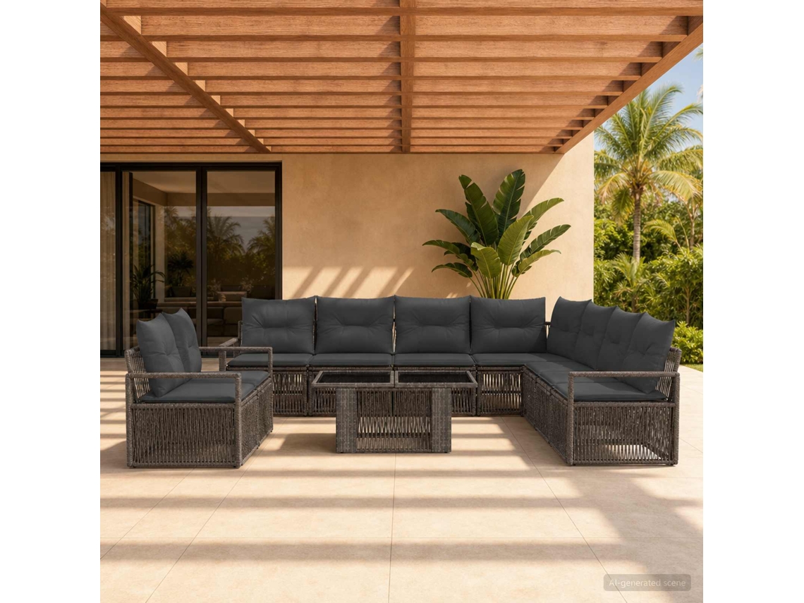 Vidaxl Conjunto De Sofá De Jardim 10 Unid. Cinza E Cinza Escuro