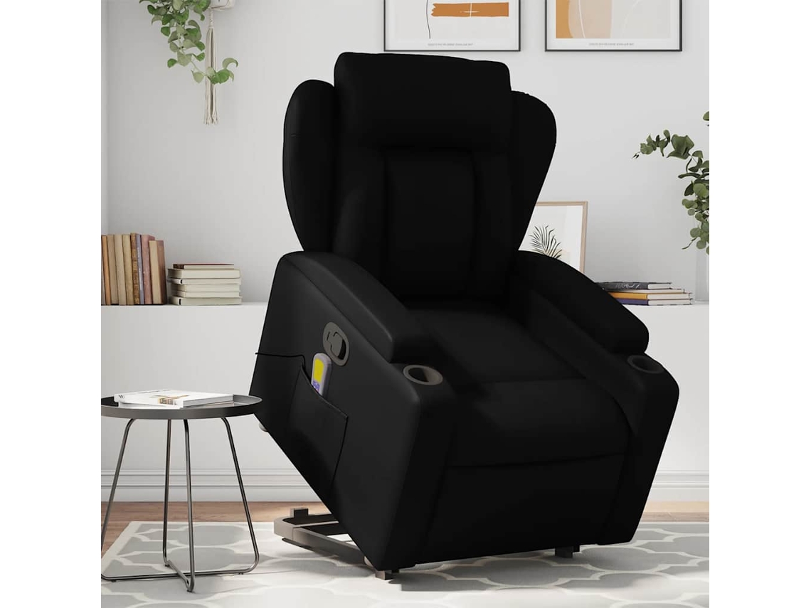 Vidaxl Poltrona Massagens Reclinável Elevatória Couro Artificial Preto