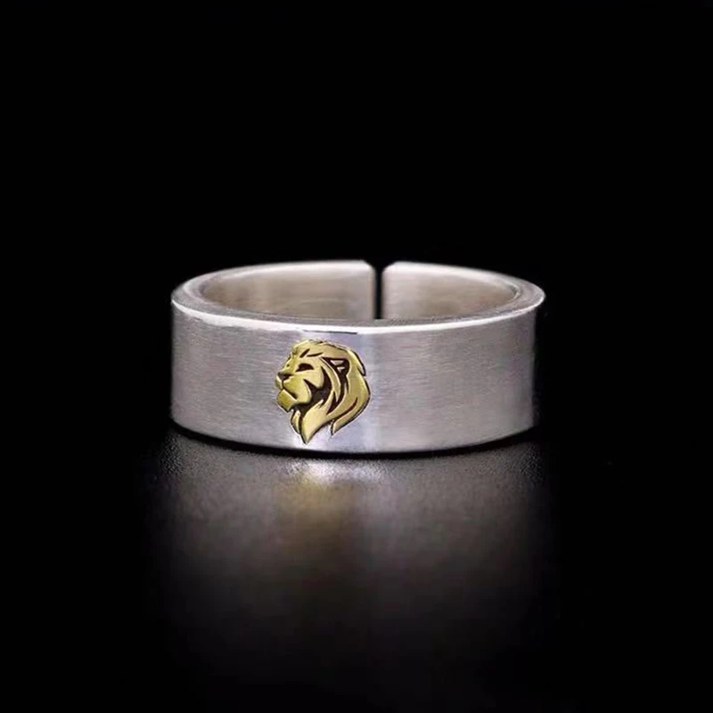 Anel Masculino Punk com Cabeça de Leão, Anel de Casal Dourado Simples e Elegante com Leões. MDUG