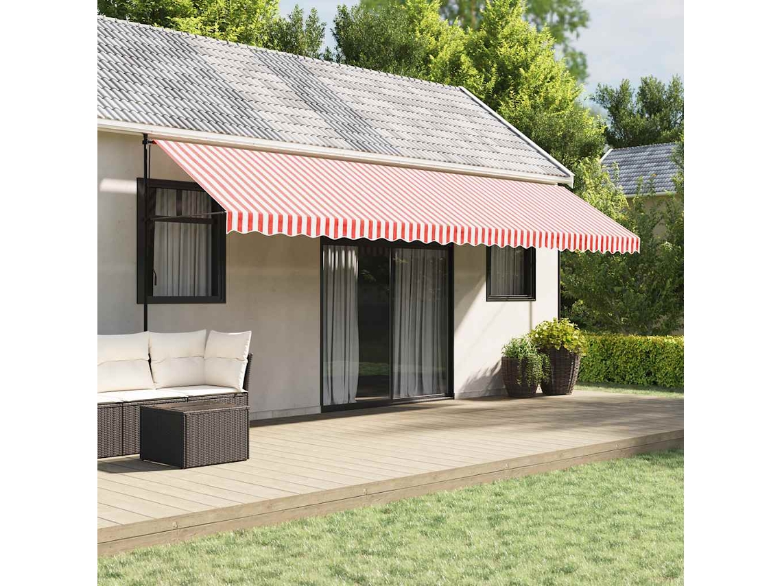 Vidaxl Tecido De Substituição Para Toldo Vermelho E Branco 580x345 Cm Poliéster