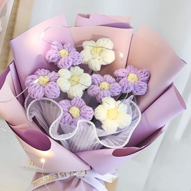Flores Fofas Trançadas À Mão, Buquês Artificiais Trançados, Rosas de Crochê, Decoração para Casa. MDUG