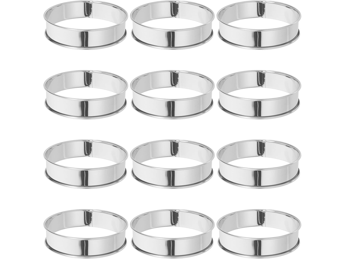 Pretyzoom Conjunto De 12-aros Aço Inoxidável 10cm 4-polegadas Para Assar, Com Superfície Lisa E Borda Dupla, Para Uso