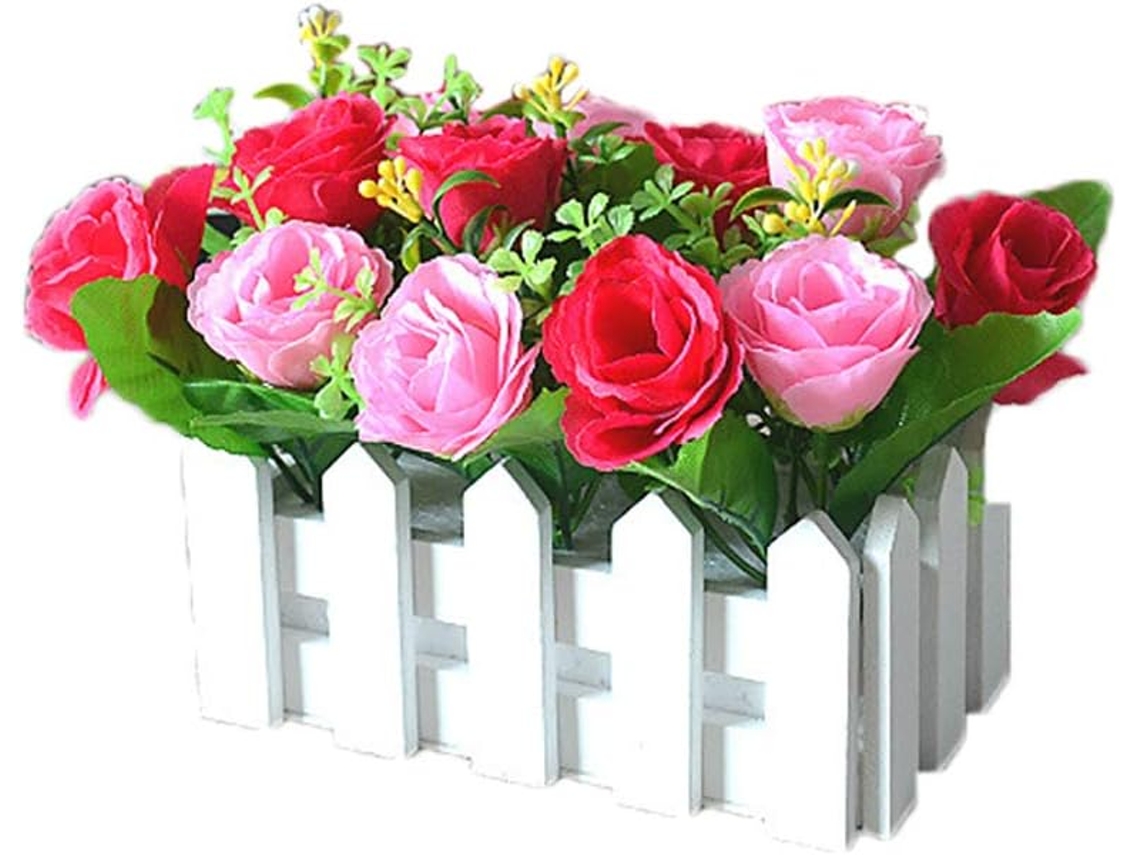 Vaso de Flores Artificiais, Planta Artificial com Flores de Hibisco Amarelas e Brancas em Cerca de Madeira, Casamento 16 * 8 AQUAFORGE