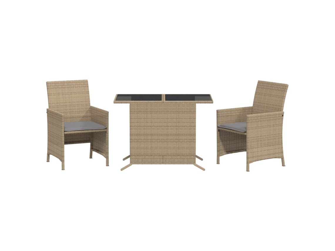 Conjunto Bistrô 3 Peças com Almofadões Vime Pe Bege Misturado MAISON EXCLUSIVE (3 unidades)
