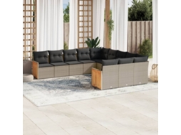 Vidaxl 11 Pcs Conjunto Sofás De Jardim C/ Almofadões Vime Pe Cinzento