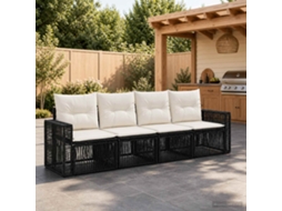 Vidaxl Conjunto De Sofá De Jardim 4 Unid. Preto E Branco Creme Vime Pe