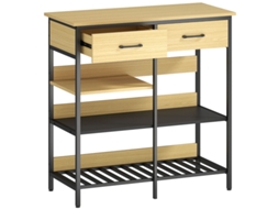 Aparador, Cômoda Com 2 Gavetas, 3 Prateleiras Abertas, Armário De Cozinha Para Cozinha, Sala De Estar 90 X 40 X 91 Cm, Madeira Natural-hm