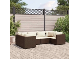 Vidaxl 6 Pcs Conj. Lounge Jardim C/ Almofadões 6 Pcs Vime Pe Castanho