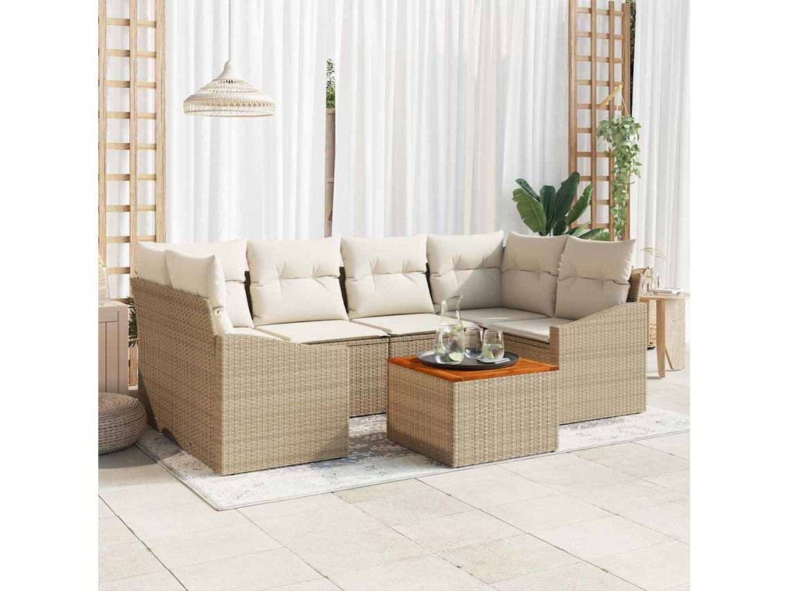 Vidaxl Conjunto De Sofá De Jardim 7 Unid. Bege E Creme Vime Pe