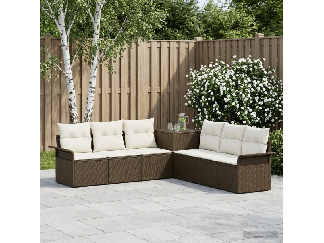 Vidaxl Conjunto De Sofás 7 Unid. Marrom E Branco Creme