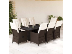 Vidaxl 9 Pcs Conjunto Jantar P/ Jardim C/ Almofadões Vime Pe Castanho