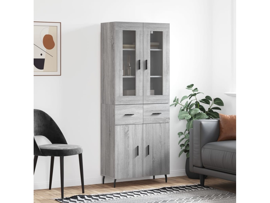 Vidaxl Armário Alto 69,5x34x180 Cm Derivados De Madeira Sonoma Cinza