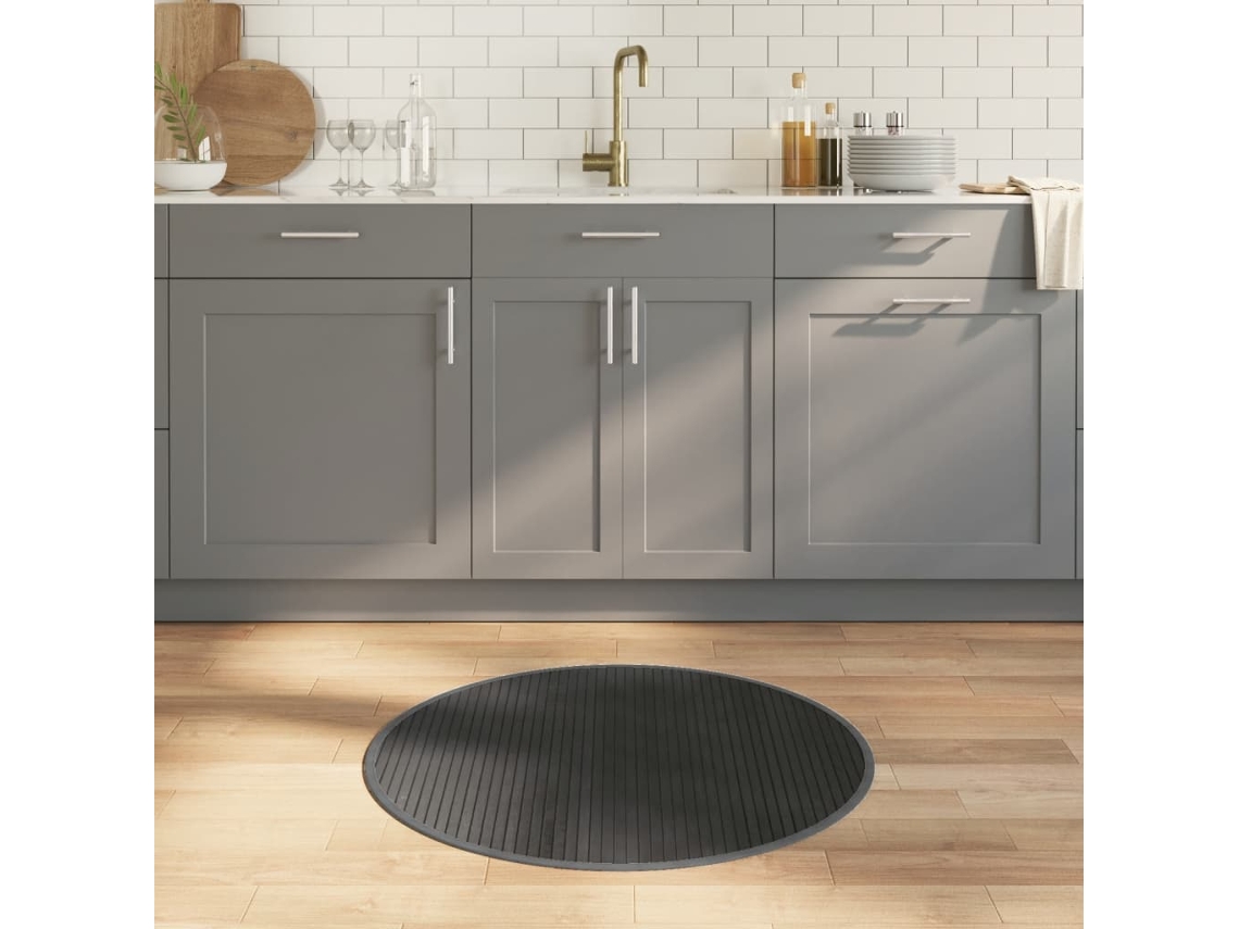 Vidaxl Tapete Redondo 80 Cm Bambu Cinzento