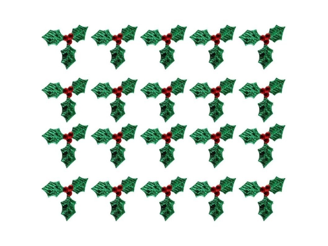100 Adornos De Hojas De Acebo Con Frutos Artificiales Para Guirnaldas Navideñas Y Decoración Festiva