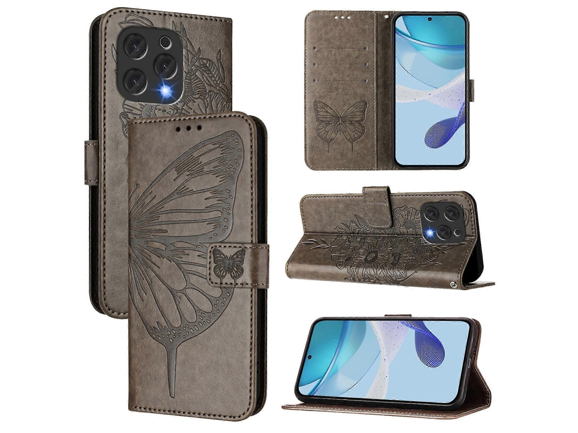Capa De Couro Com Borboleta Em Relevo Para Doogee N55 Plus