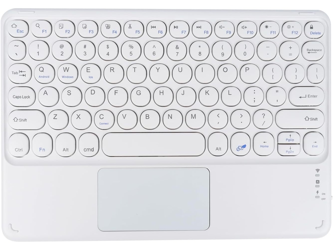 Teclado HEXINYIGJLY Bluetooth para Ipad 10'' Silencioso, Teclas Redondas, Touchpad Integrado, Desmontável Branco