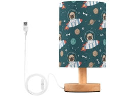 Abajur De Cabeceira Mnsruu Com Estampa Pug Led Cúpula Tecido Pequeno Para Quarto E Sala Estar Lâmpada Inclusa