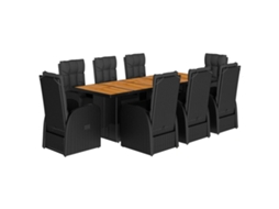 Maison Exclusive - 9 Pcs Conjunto De Jantar P/ Jardim C/ Almofadões Vime Pe Preto