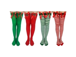 4 Pares Meias Altas De Natal Com Listras Para Mulheres Meias Esticáveis De Coxa Apoiadas Tights Femininas