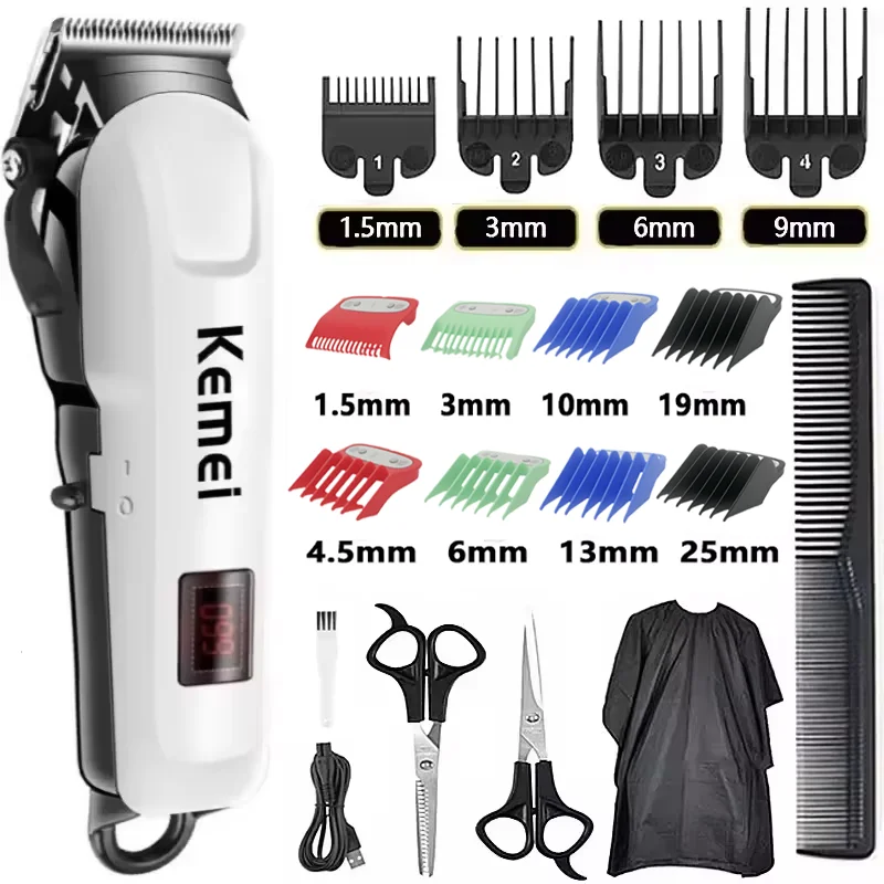 (branco) Máquina De Cortar Cabelo Profissional, Ajustável, Com Fio/sem Fio, Para Homens, Com Visor Led.