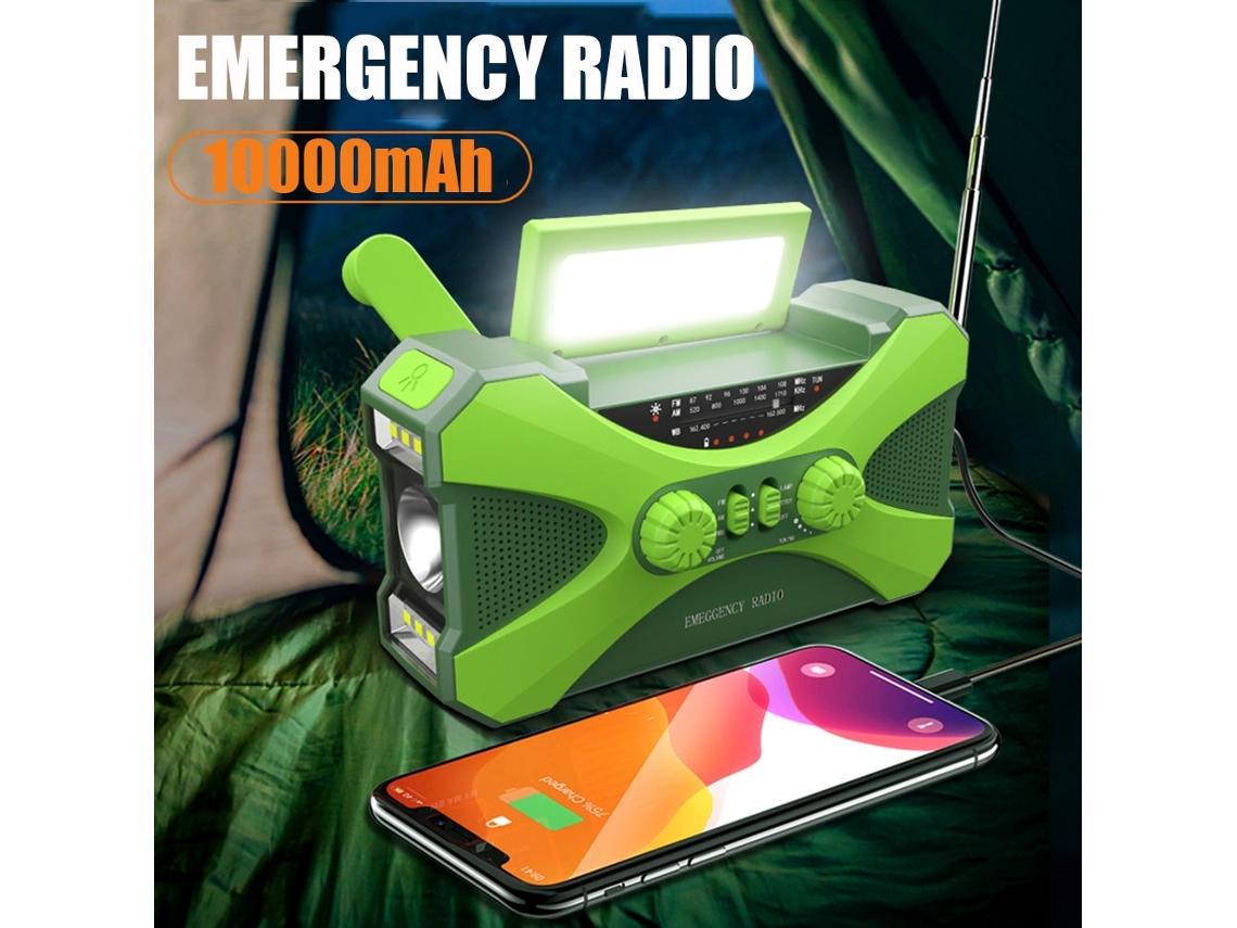 Mordely Vevradio Powerbank De 10000mah Com Células Solares E Lanterna Verde