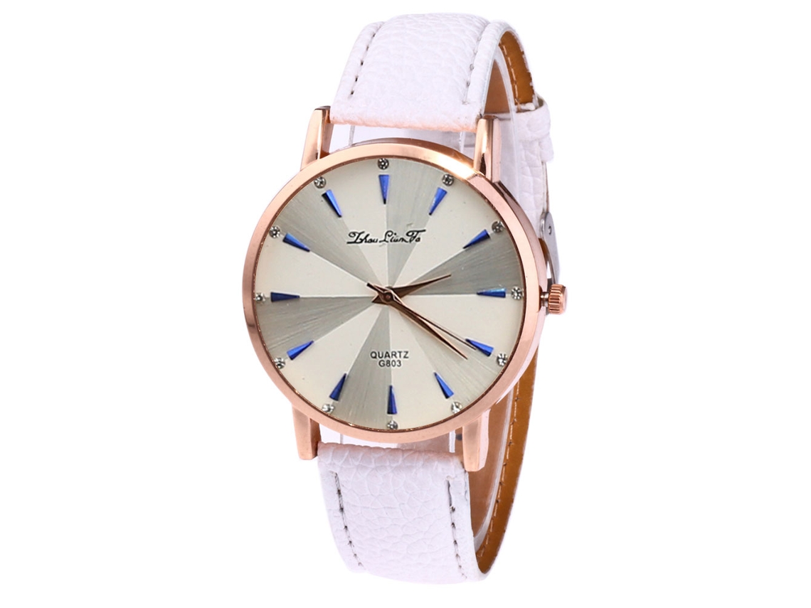 Relógio de quartzo unissex com pulseira casual de couro PU branco.