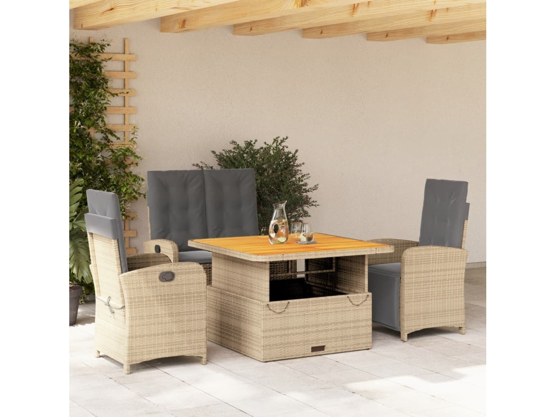 Vidaxl 4 Pcs Conjunto de Jantar P/ Jardim C/ Almofadões Vime Pe Bege