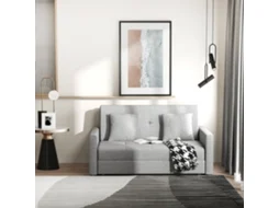 Sofá cama Cinza, 2 Lugares, Braços, Almofadas, Baú, 152x101x81cm | S/MARCA