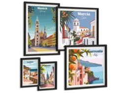 Conjunto De Pinturas Cidades Europeias Arquitetura Espelharte (5 Peças)