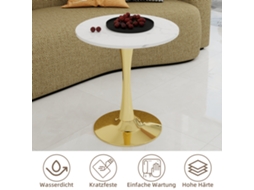 Mesa De Centro Dourada Estilo Moderno Tampo Mármore Veinado Branco Adequada Para Vários Espaços