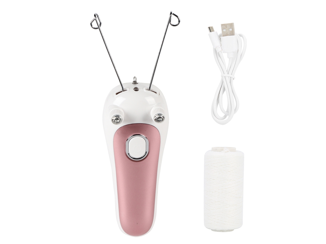 Aparelho elétrico de depilação com linha para rosto e corpo, modelo 2026, na cor rosa.