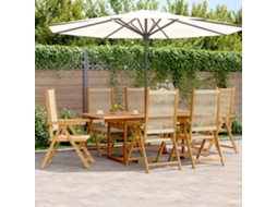 Vidaxl 7 Pcs Conj. Jantar P/ Jardim Polipropileno/madeira Maciça Bege